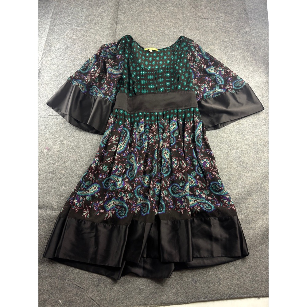 Gianni‎ Bini Womens 8 Sheer Paisley Geometric Bell Sleeve Satin Trim Mini Dress